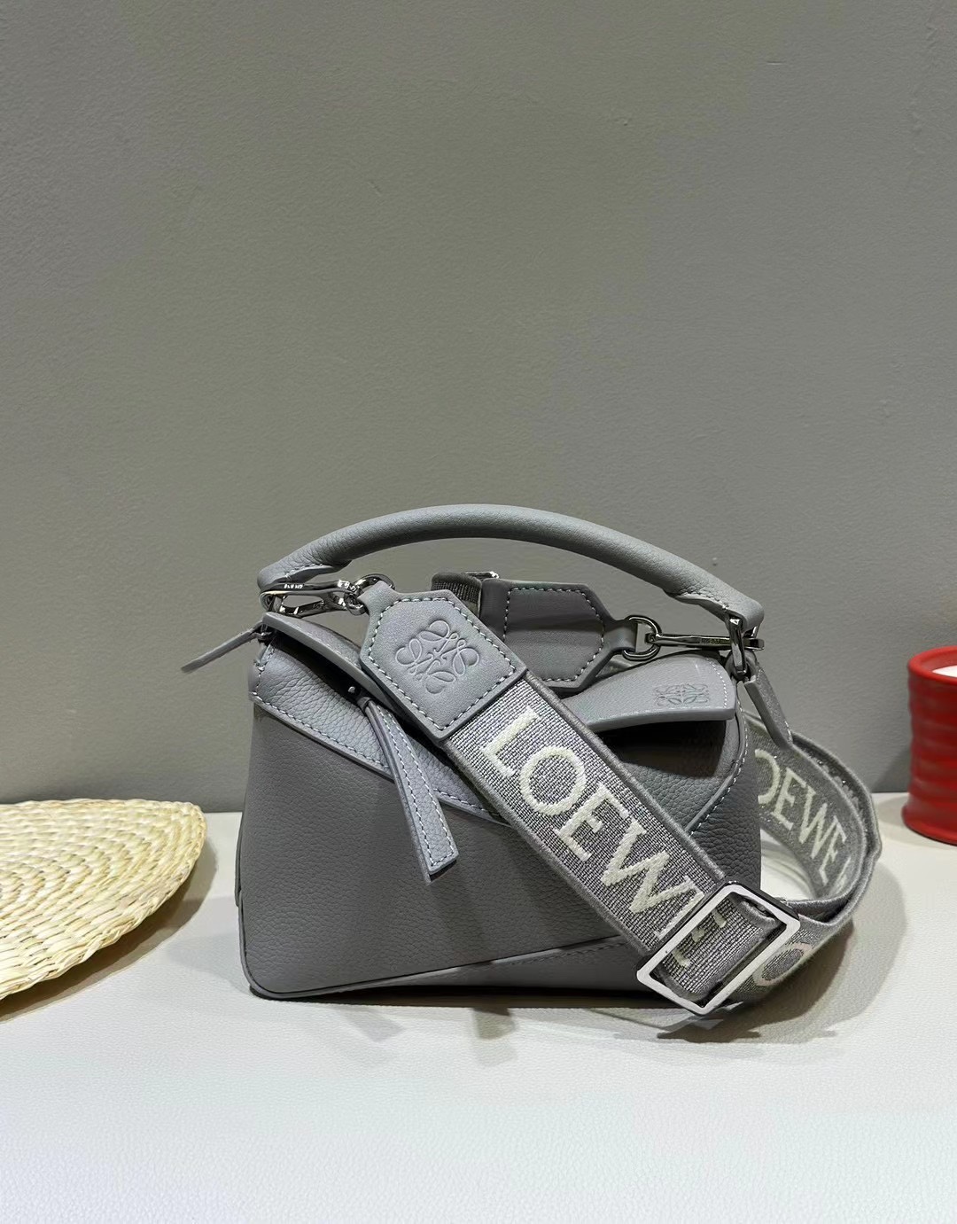 Loewe Mini Puzzle Bag in Soft Grained Calfskin Grey